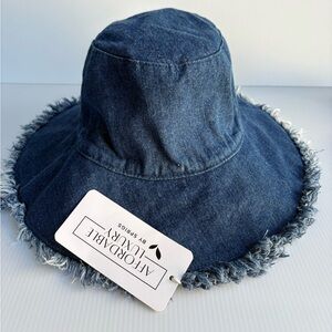 Spring Denim Blue Frayed Hat one size New With Tags
